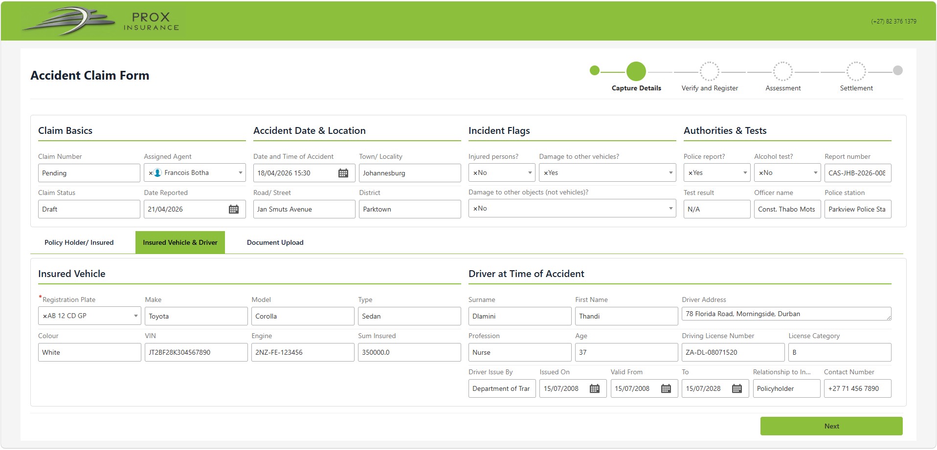 Claim Form - Insured Vehicle