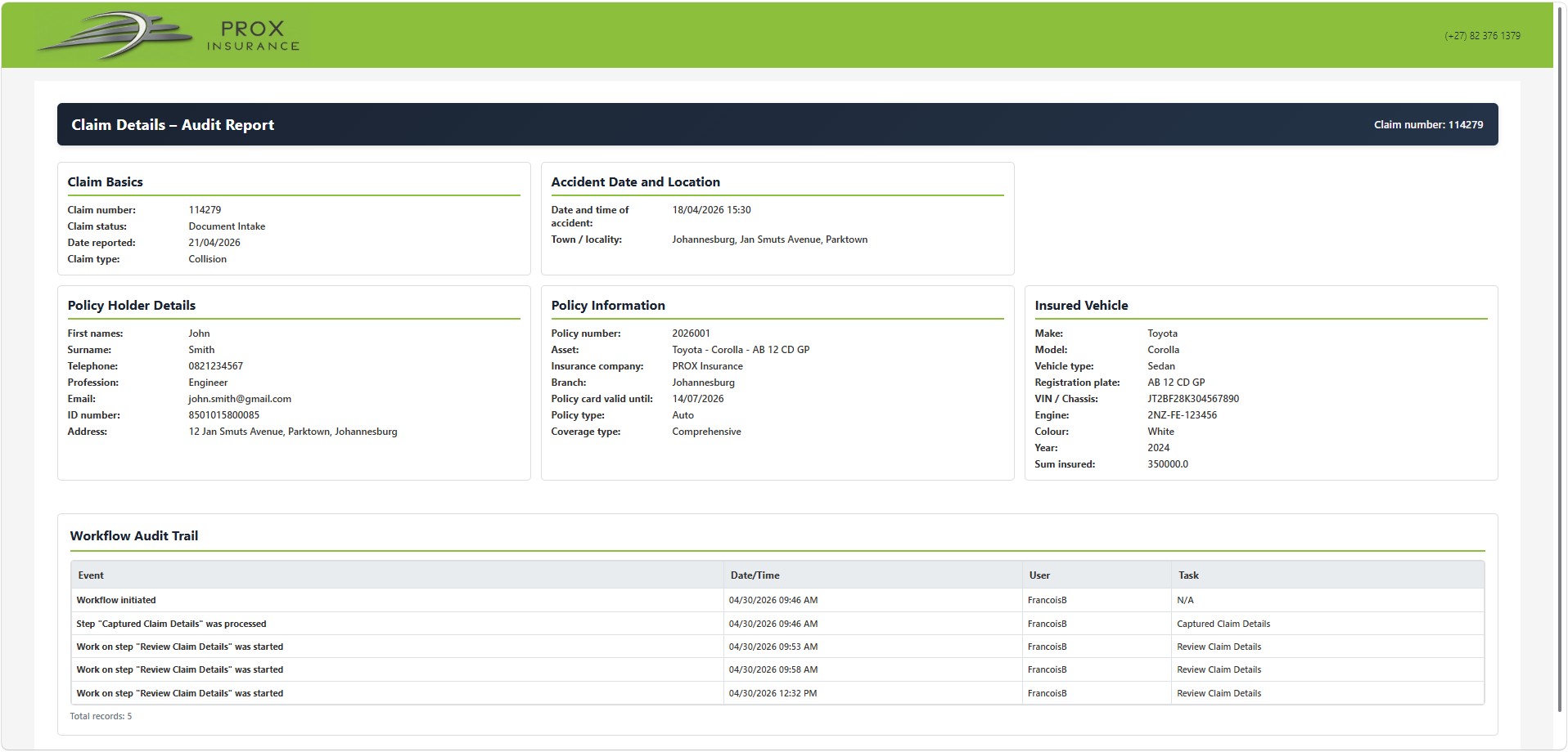 Claim Details - Audit Report